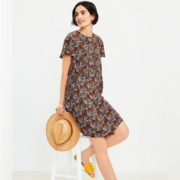 LOFT Paradise Pintucked Side Tie Dress - Picture 2 of 7